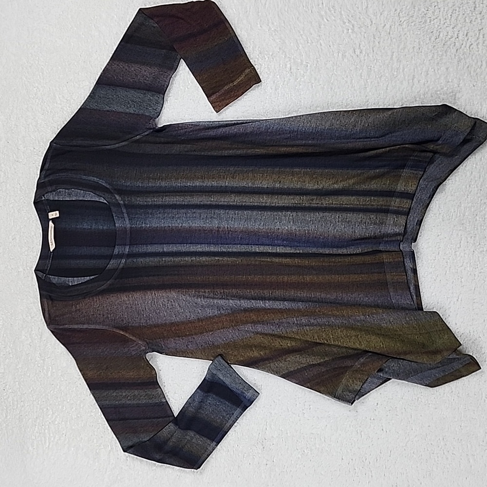 Soft Surroundings Esha Stripe Scoopneck Shark Bite Hem Long Sleeve Sweater